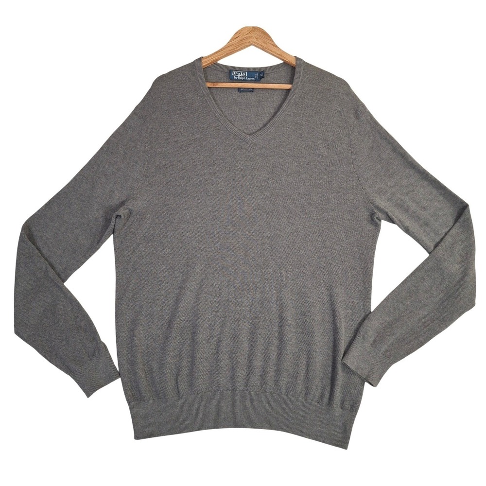 Vintage Polo Ralph Lauren Cashmere Blend Sweater Mens XL Grey V-Neck Pullover